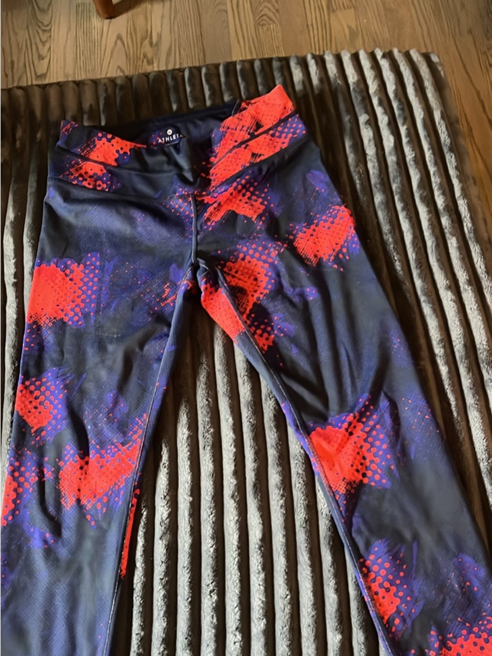 Athleta Black Leggings with Purple & Red Graphic Print